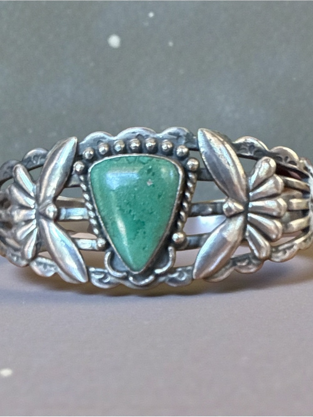 Vintage Native American Navajo Sterling Silver Cuff Bracelet w/ Turquoise Stone